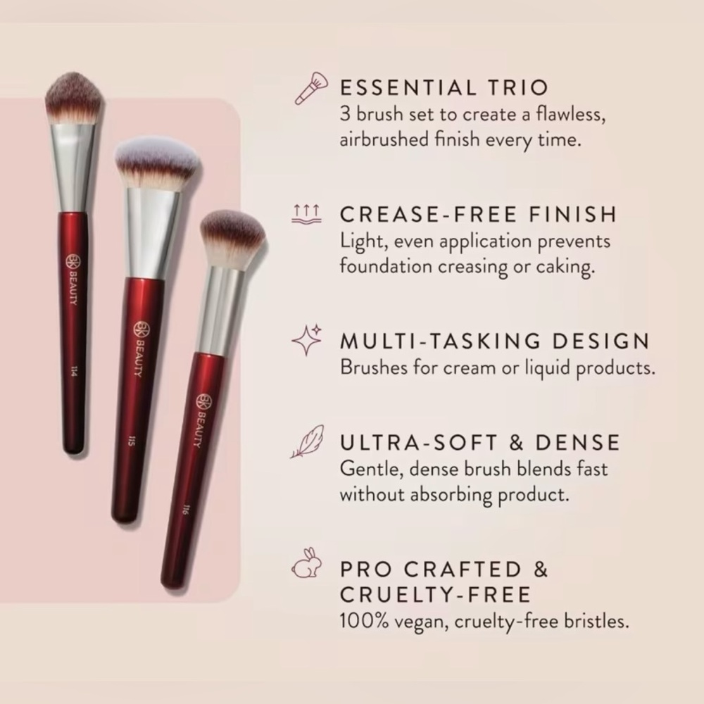 BK Beauty Core Complexion Trio Makeup Brushes Set (3PC) BNIB 🔖 114, 115, 116 - Picture 5 of 12